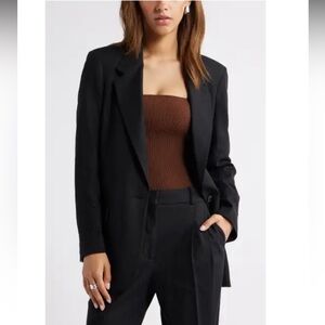 Open Edit one button linen blend blazer